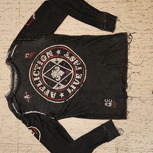 Affliction Distressed Big Logo Spellout Reversible Long Sleeve Sweat Shirt